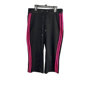 G.W. Womens Black Cropped Athletic Pants Pink Stripes Sz M Drawstring Waist